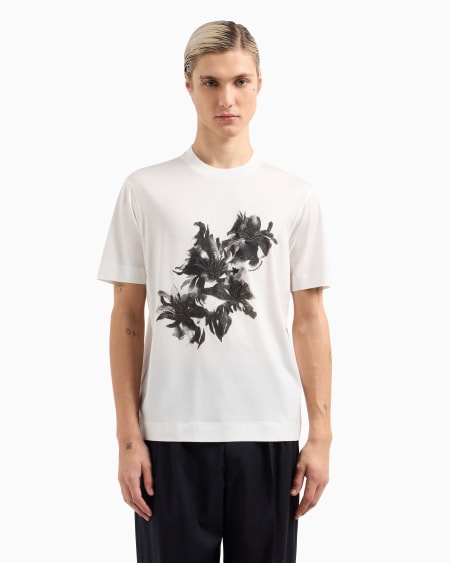Armani Camiseta En Punto De Mezcla De Lyocell Con Estampado Y Bordado Floral ASV