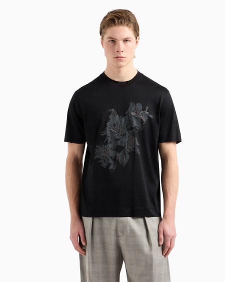Armani Camiseta En Punto De Mezcla De Lyocell Con Estampado Y Bordado Floral ASV