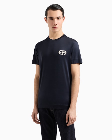 Armani Camiseta En Punto De Mezcla De Lyocell Con Logotipo EA Bordado En Relieve