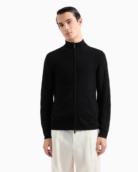 Armani Cárdigan Con Cremallera Completa En Punto Adamascado De Mezcla De Lyocell ASV