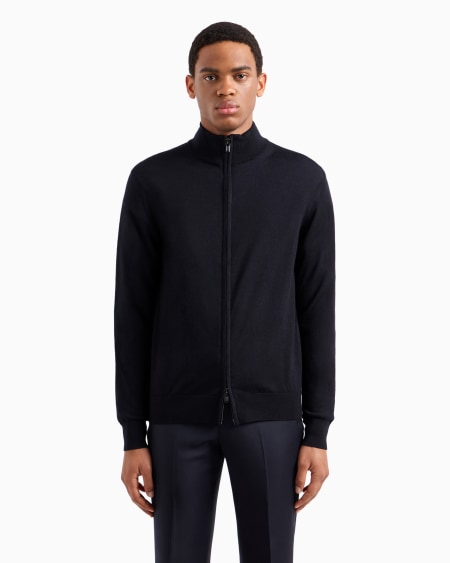 Armani Cárdigan De Lana Virgen Con Cremallera Completa