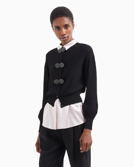 Armani Cárdigan De Tejido Ottoman Con Detalles Joya