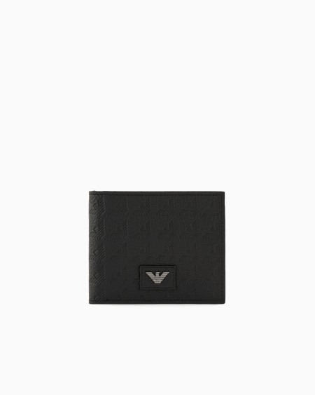 Armani Cartera con bolsillo monedero de piel con motivo integral de águila en relieve