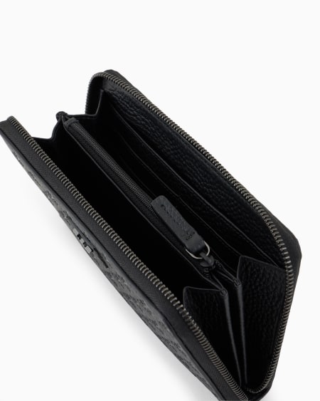 Armani Cartera Con Cremallera Perimetral De Piel Con Motivo Integral De águila En Relieve