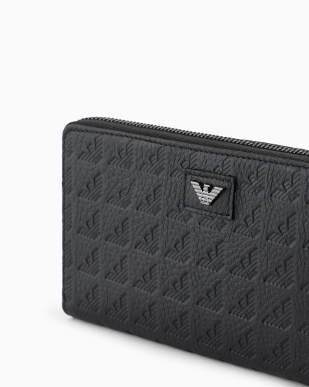 Armani Cartera Con Cremallera Perimetral De Piel Con Motivo Integral De águila En Relieve