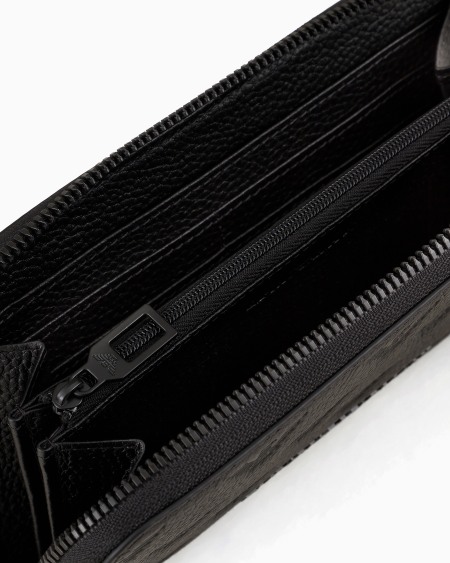 Armani Cartera Con Cremallera Perimetral De Piel Con Motivo Integral De águila En Relieve
