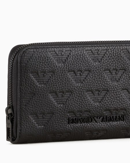 Armani Cartera Con Cremallera Perimetral De Piel Con Motivo Integral De águila En Relieve