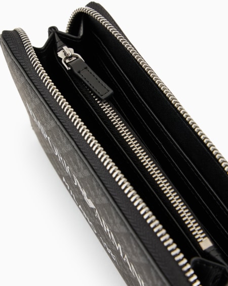 Armani Cartera Con Cremallera Perimetral Motivo Integral De águila Y Logotipo Milano 1981 Estampado