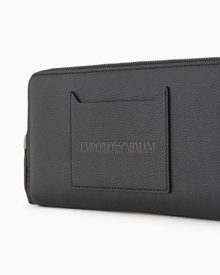 Armani Cartera Con Cremallera Perimetral Y Bolsillo Exterior De Piel Abatanada