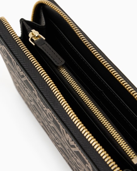 Armani Cartera Con Cremallera Perimetral Y Estampado Integral De Monograma