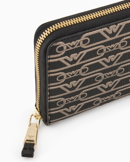 Armani Cartera Con Cremallera Perimetral Y Estampado Integral De Monograma