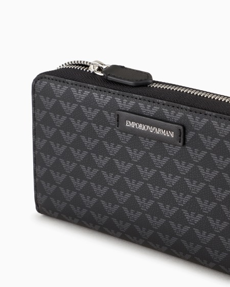 Armani Cartera Con Cremallera Perimetral Y Motivo Integral De águila
