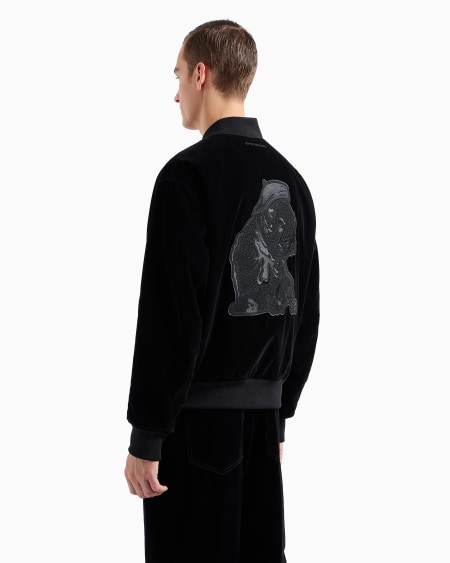 Armani Cazadora Bomber De Tejido Aterciopelado Con Maxiparche Clubwear De Bulldog Francés