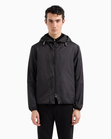 Armani Cazadora Con Capucha Y Cremallera De Nailon Con Motivo Integral De águila En Tejido Jacquard