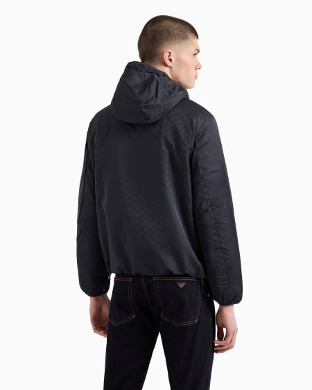 Armani Cazadora Con Capucha Y Cremallera De Nailon Con Motivo Integral De águila En Tejido Jacquard