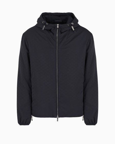 Armani Cazadora con capucha y cremallera de nailon con motivo integral de águila en tejido jacquard