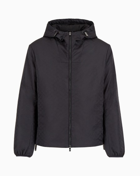 Armani Cazadora con capucha y cremallera de nailon con motivo integral de águila en tejido jacquard