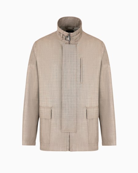 Armani Cazadora Con Cremallera Completa De Grisalla Con Acabado Sedoso Laminado