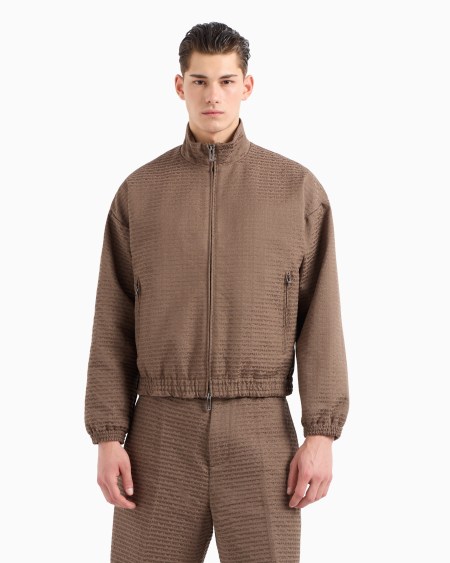 Armani Cazadora Con Cremallera Completa E Inscripción Integral En Tejido Jacquard