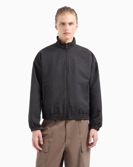 Armani Cazadora Con Cremallera Completa E Inscripción Integral En Tejido Jacquard