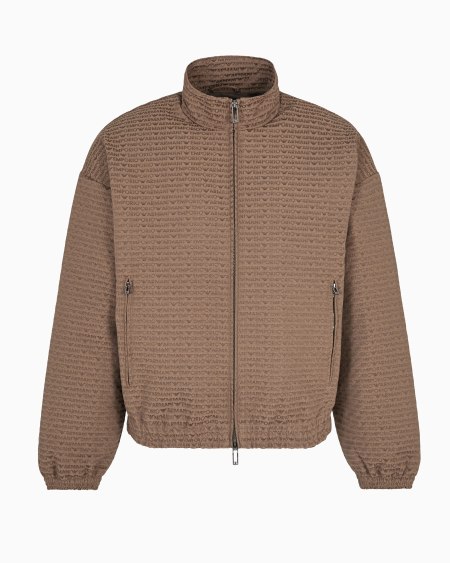Armani Cazadora con cremallera completa e inscripción integral en tejido jacquard