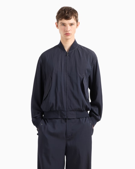Armani Cazadora Con Cuello Bomber En Nailon Y Viscosa