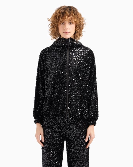 Armani Cazadora De Chenilla Con Capucha Y Lentejuelas Por Toda La Prenda