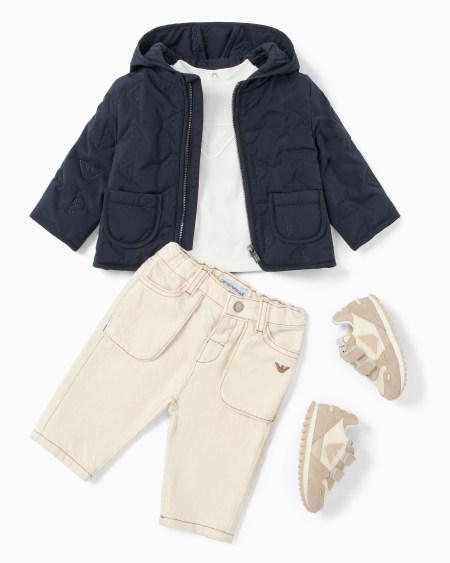 Armani Cazadora De Nailon Con Capucha Y Micromotivo Integral De águilas Efecto Acolchado