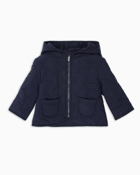 Armani Cazadora de nailon con capucha y micromotivo integral de águilas efecto acolchado