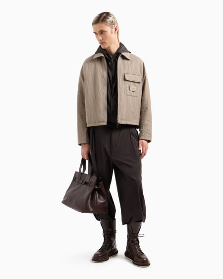 Armani Cazadora De Nailon Con Pechera Interior E Inscripción Integral En Tejido Jacquard