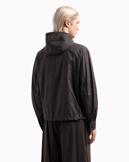 Armani Cazadora De Nailon Con Pechera Interior E Inscripción Integral En Tejido Jacquard