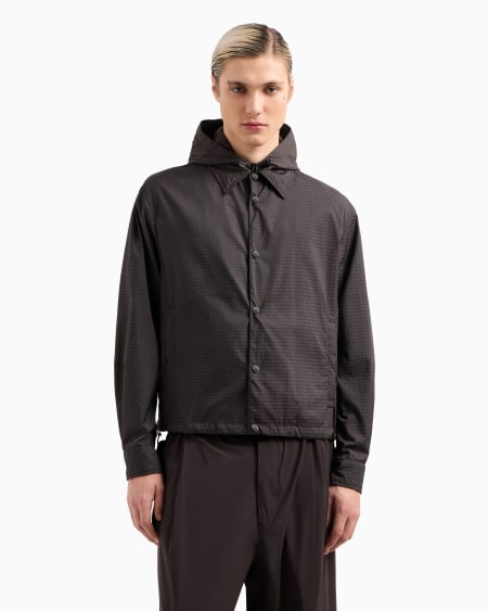 Armani Cazadora De Nailon Con Pechera Interior E Inscripción Integral En Tejido Jacquard