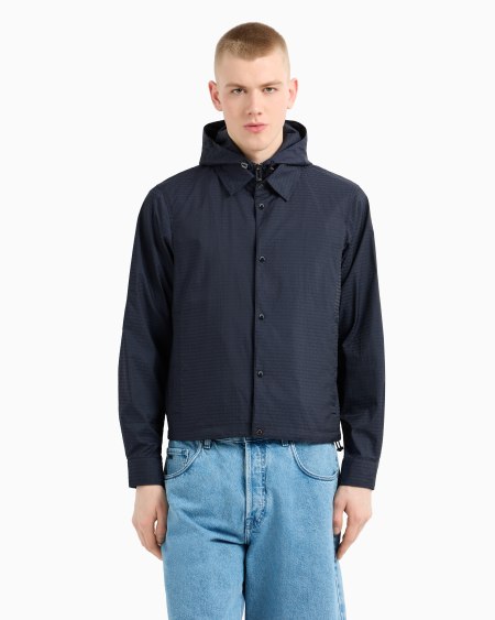 Armani Cazadora De Nailon Con Pechera Interior E Inscripción Integral En Tejido Jacquard