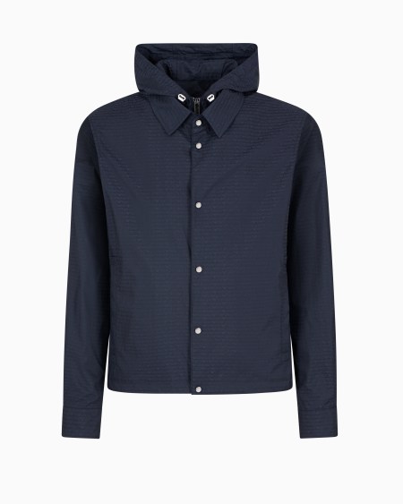 Armani Cazadora De Nailon Con Pechera Interior E Inscripción Integral En Tejido Jacquard