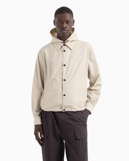 Armani Cazadora De Nailon Con Pechera Interior E Inscripción Integral En Tejido Jacquard