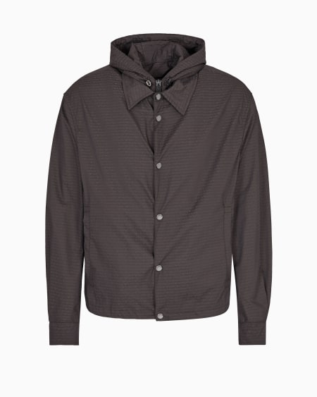 Armani Cazadora De Nailon Con Pechera Interior E Inscripción Integral En Tejido Jacquard