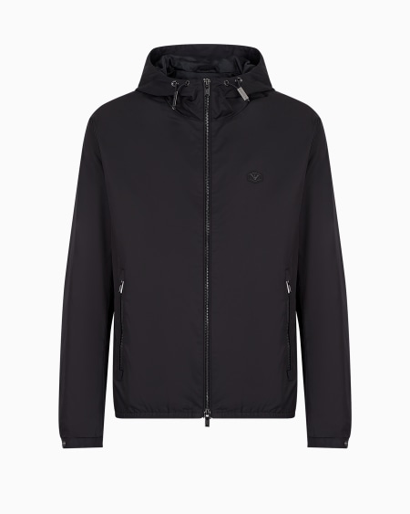 Armani Cazadora de nailon resistente al agua con capucha y parche de logotipo