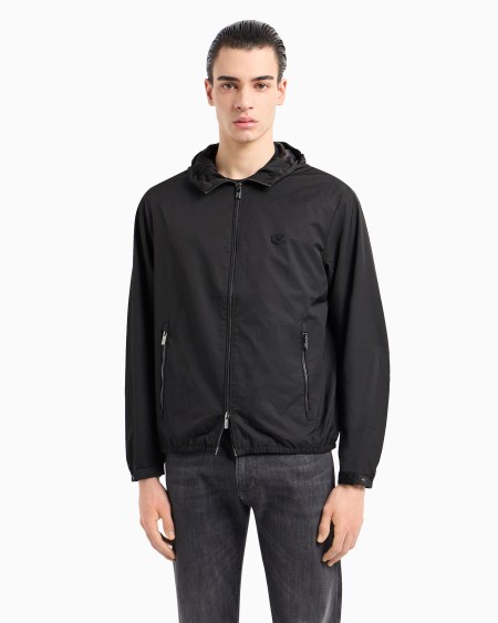 Armani Cazadora De Nailon Resistente Al Agua Con Capucha Y Parche De Logotipo