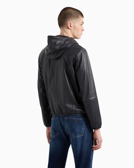 Armani Cazadora De Napa De Cordero Semianilina Con Cremallera Completa Y Capucha