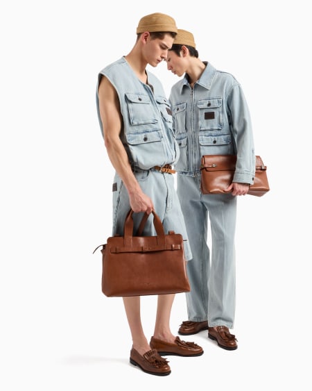 Armani Cazadora De Tejido Dobby Efecto Denim Con Múltiples Bolsillos