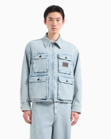 Armani Cazadora De Tejido Dobby Efecto Denim Con Múltiples Bolsillos