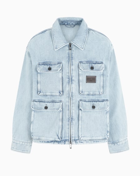 Armani Cazadora De Tejido Dobby Efecto Denim Con Múltiples Bolsillos