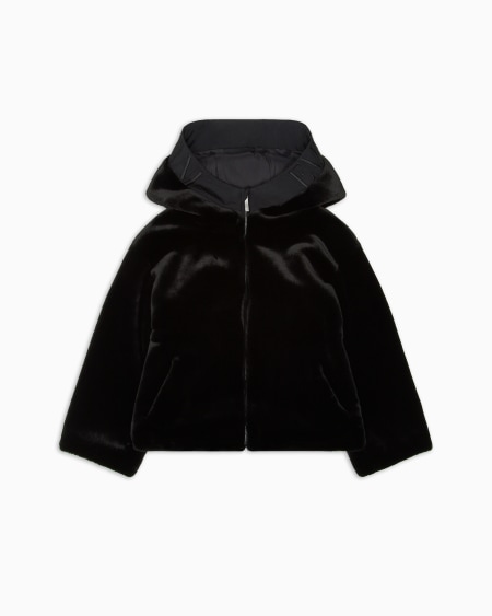 Armani Cazadora Efecto Pelo Con Capucha Y Cremallera