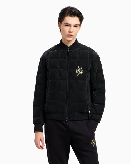 Armani Cazadora Reversible De Nailon Brillante Acolchado Con Bordado