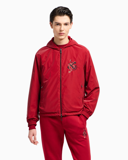 Armani Cazadora Reversible De Nailon Brillante Con Capucha Y Bordado