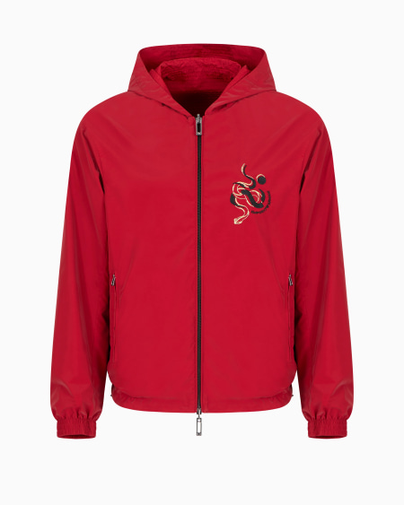 Armani Cazadora reversible de nailon brillante con capucha y bordado