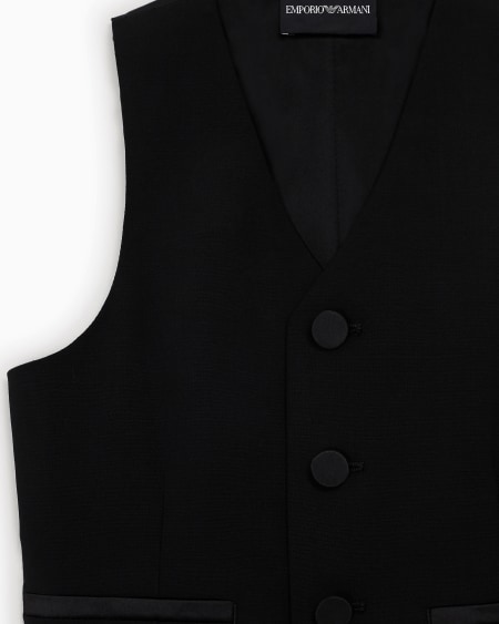 Armani Chaleco De Abotonadura Sencilla De Lana Fría Con Detalles De Satén