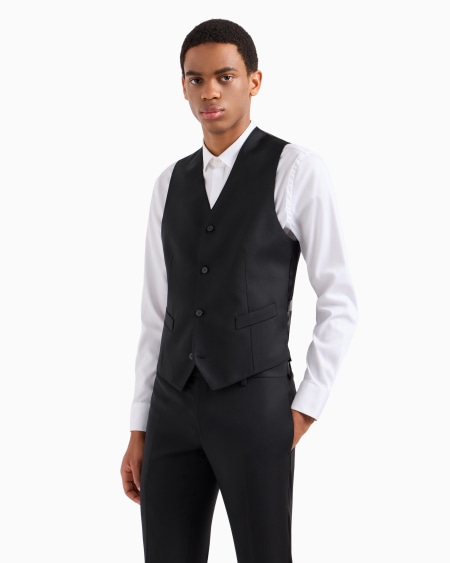 Armani Chaleco De Abotonadura Sencilla De Lana Virgen Cepillada