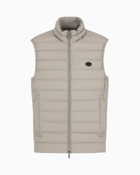 Armani Chaleco de plumas con cremallera completa en nailon acolchado y parche con logotipo de águila