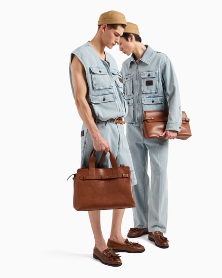 Armani Chaleco De Tejido Dobby Efecto Denim Con Múltiples Bolsillos